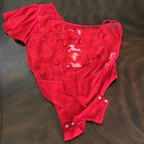 BAND OF THE FREE KALLITHEA RED SHEER EMBROIDERY BODYSUIT - Picture 8 of 10